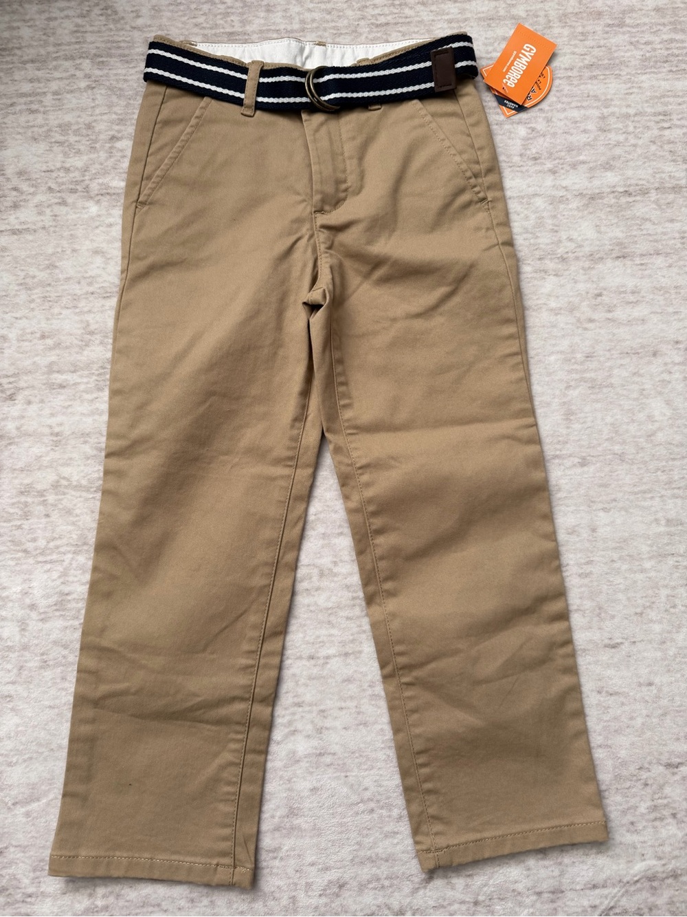 Gymboree Tan Chino Pants with Navy & White Stripe Belt